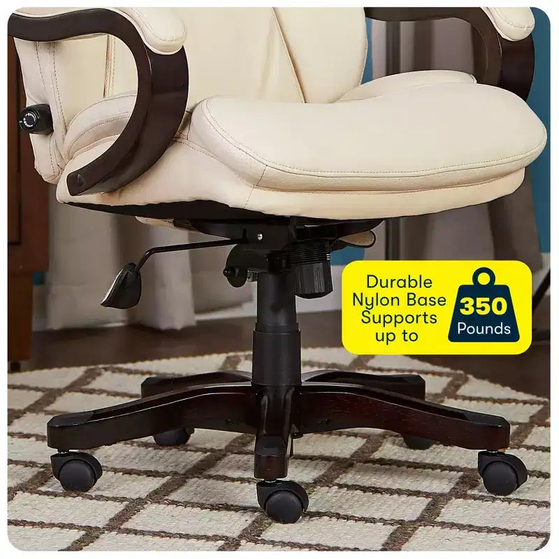 Brown / Ivory / Gray Executive Office Chair, Single Seat, Bonded Leather with Wood Accents