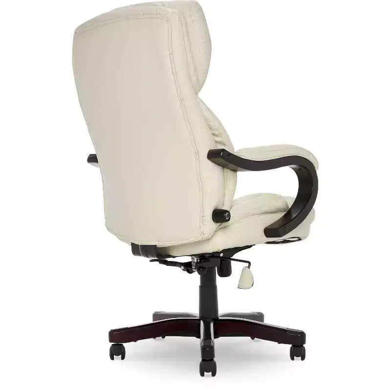 Brown / Ivory / Gray Executive Office Chair, Single Seat, Bonded Leather with Wood Accents