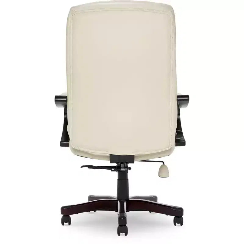 Brown / Ivory / Gray Executive Office Chair, Single Seat, Bonded Leather with Wood Accents
