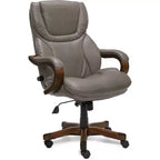 Brown / Ivory / Gray Executive Office Chair, Single Seat, Bonded Leather with Wood Accents