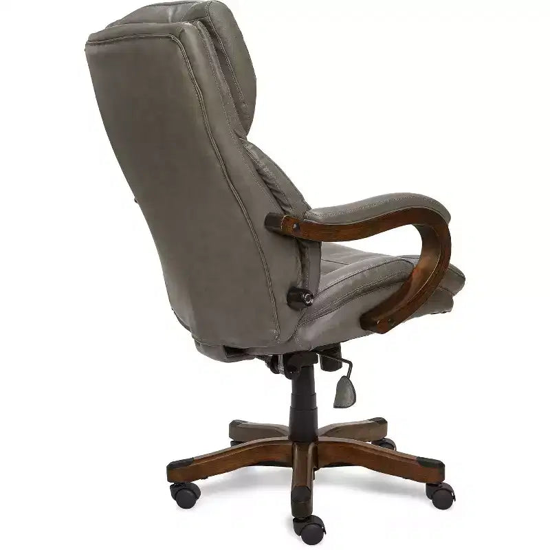 Brown / Ivory / Gray Executive Office Chair, Single Seat, Bonded Leather with Wood Accents