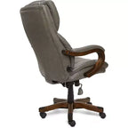Brown / Ivory / Gray Executive Office Chair, Single Seat, Bonded Leather with Wood Accents