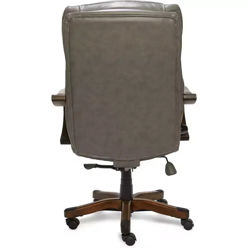 Brown / Ivory / Gray Executive Office Chair, Single Seat, Bonded Leather with Wood Accents