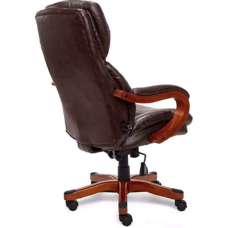 Brown / Ivory / Gray Executive Office Chair, Single Seat, Bonded Leather with Wood Accents