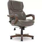 Brown / Ivory / Gray Executive Office Chair, Single Seat, Bonded Leather with Wood Accents