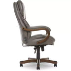 Brown / Ivory / Gray Executive Office Chair, Single Seat, Bonded Leather with Wood Accents