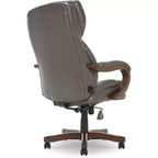 Brown / Ivory / Gray Executive Office Chair, Single Seat, Bonded Leather with Wood Accents