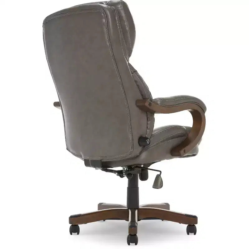 Brown / Ivory / Gray Executive Office Chair, Single Seat, Bonded Leather with Wood Accents