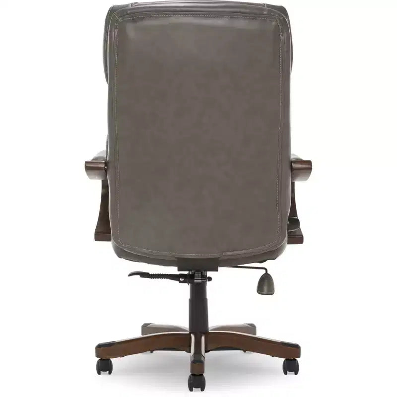 Brown / Ivory / Gray Executive Office Chair, Single Seat, Bonded Leather with Wood Accents