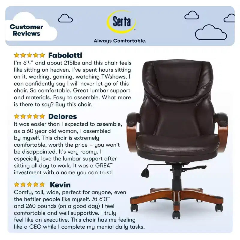 Brown / Ivory / Gray Executive Office Chair, Single Seat, Bonded Leather with Wood Accents