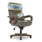 Brown / Ivory / Gray Executive Office Chair, Single Seat, Bonded Leather with Wood Accents