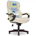 Brown / Ivory / Gray Executive Office Chair, Single Seat, Bonded Leather with Wood Accents