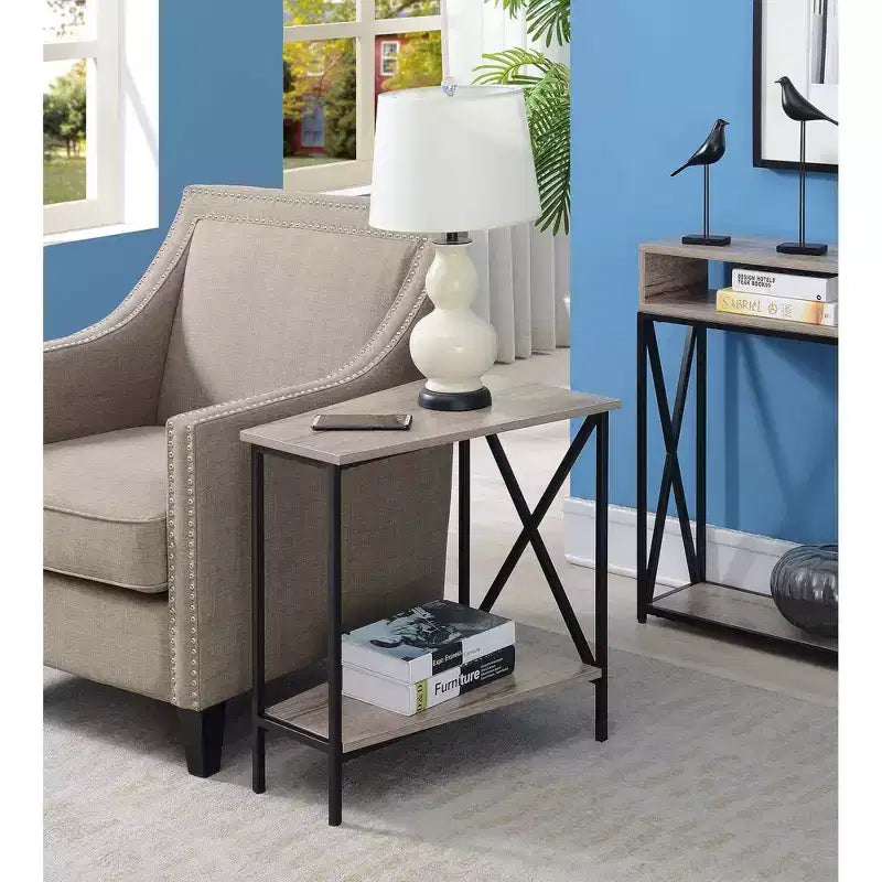 Gray & Black Wedge-Shape End Table