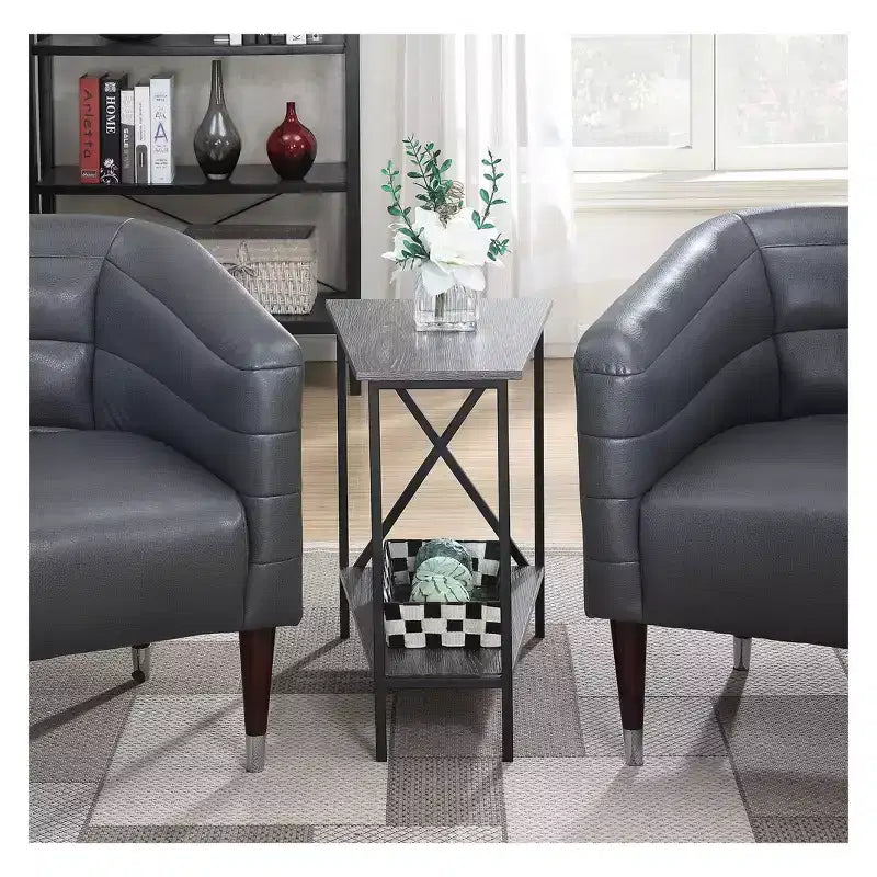 Gray & Black Wedge-Shape End Table