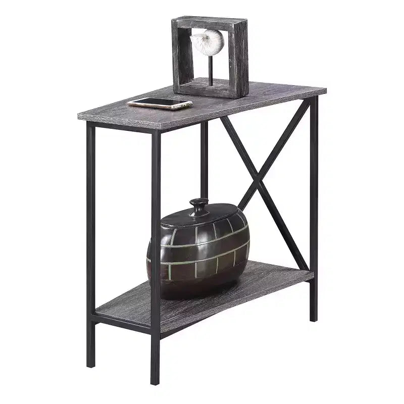 Gray & Black Wedge-Shape End Table