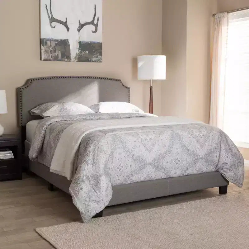 Light Gray Upholstered Panel Bed, 1-Person