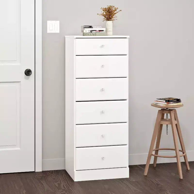 White / Black / Drifted Gray 6-Drawer Tall Chest, Single