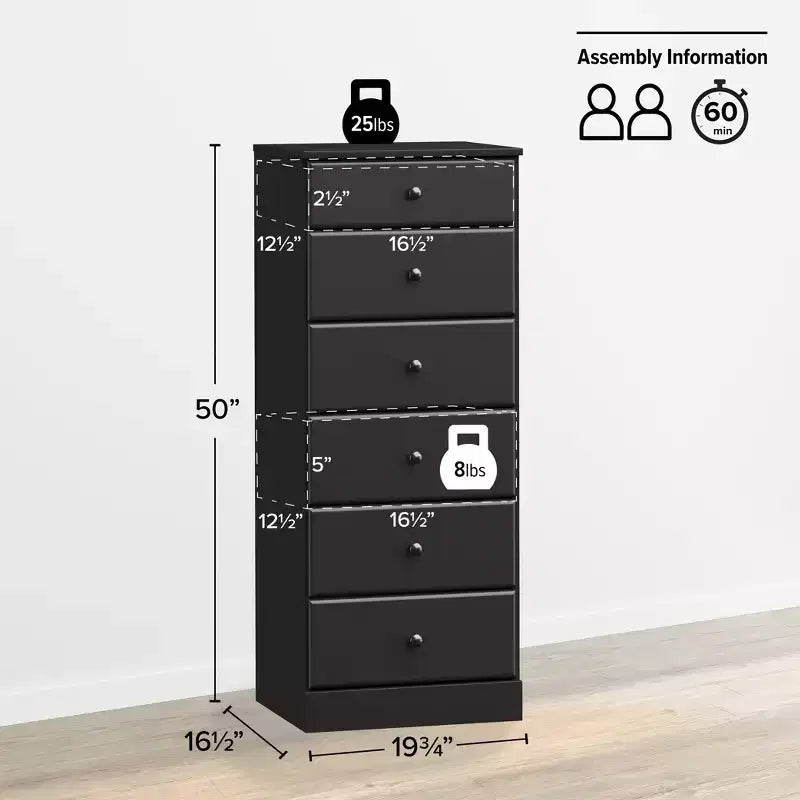 White / Black / Drifted Gray 6-Drawer Tall Chest, Single