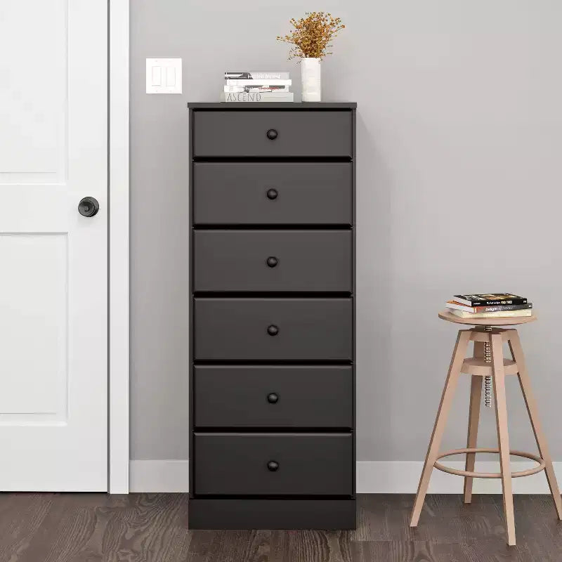 White / Black / Drifted Gray 6-Drawer Tall Chest, Single