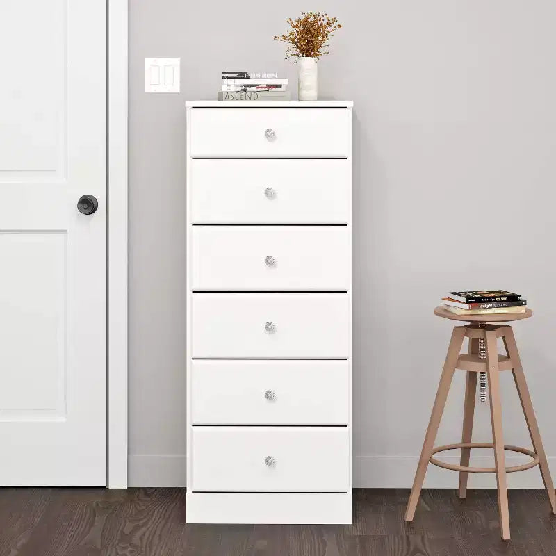 White / Black / Drifted Gray 6-Drawer Tall Chest, Single