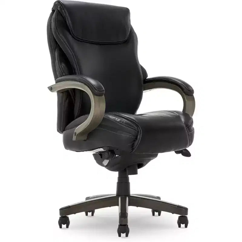 Black Bonded Leather & Wood Executive Office Chair, 1-Seat