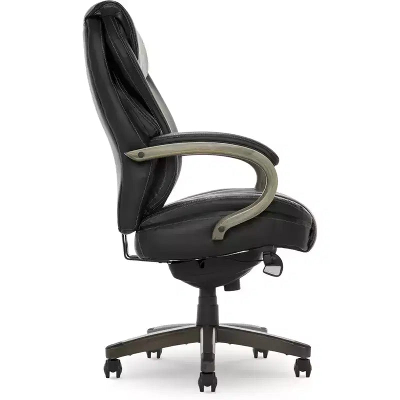 Black Bonded Leather & Wood Executive Office Chair, 1-Seat