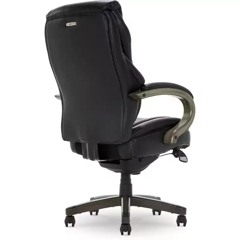 Black Bonded Leather & Wood Executive Office Chair, 1-Seat