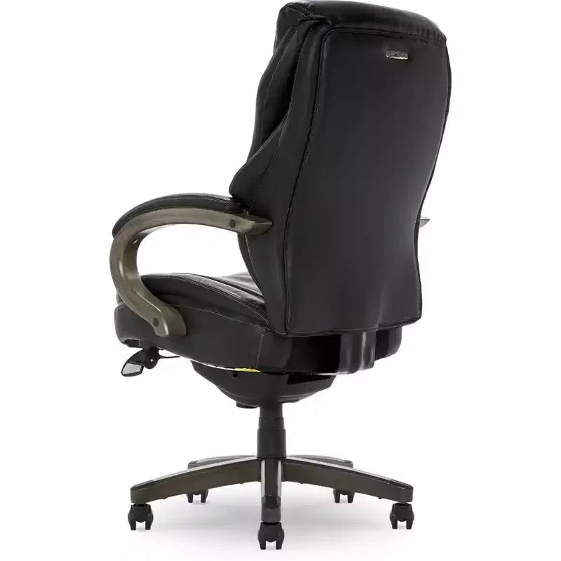Black Bonded Leather & Wood Executive Office Chair, 1-Seat