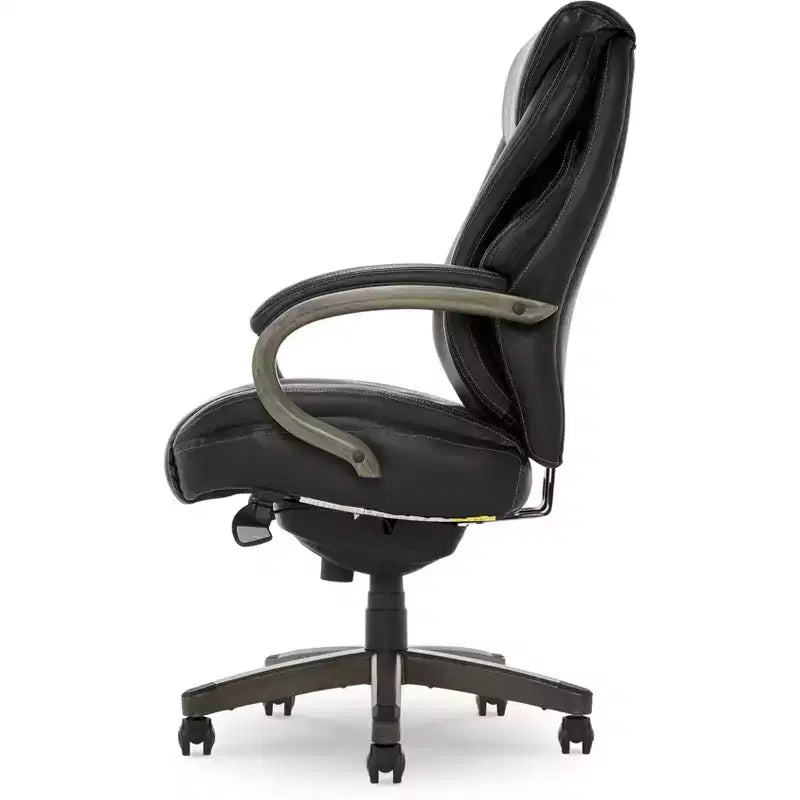 Black Bonded Leather & Wood Executive Office Chair, 1-Seat