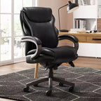 Black Bonded Leather & Wood Executive Office Chair, 1-Seat