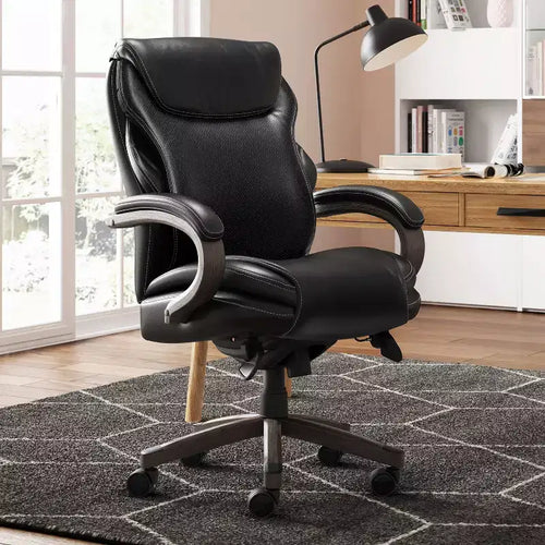 Black Bonded Leather & Wood Executive Office Chair, 1-Seat