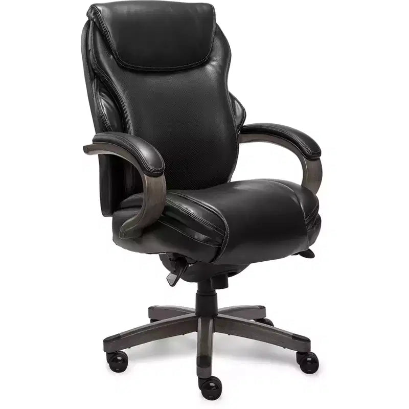 Black Bonded Leather & Wood Executive Office Chair, 1-Seat