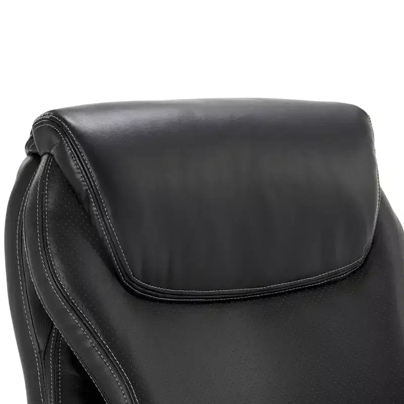 Black Bonded Leather & Wood Executive Office Chair, 1-Seat