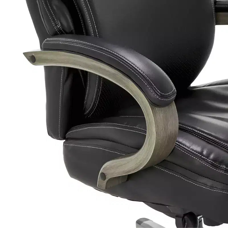 Black Bonded Leather & Wood Executive Office Chair, 1-Seat