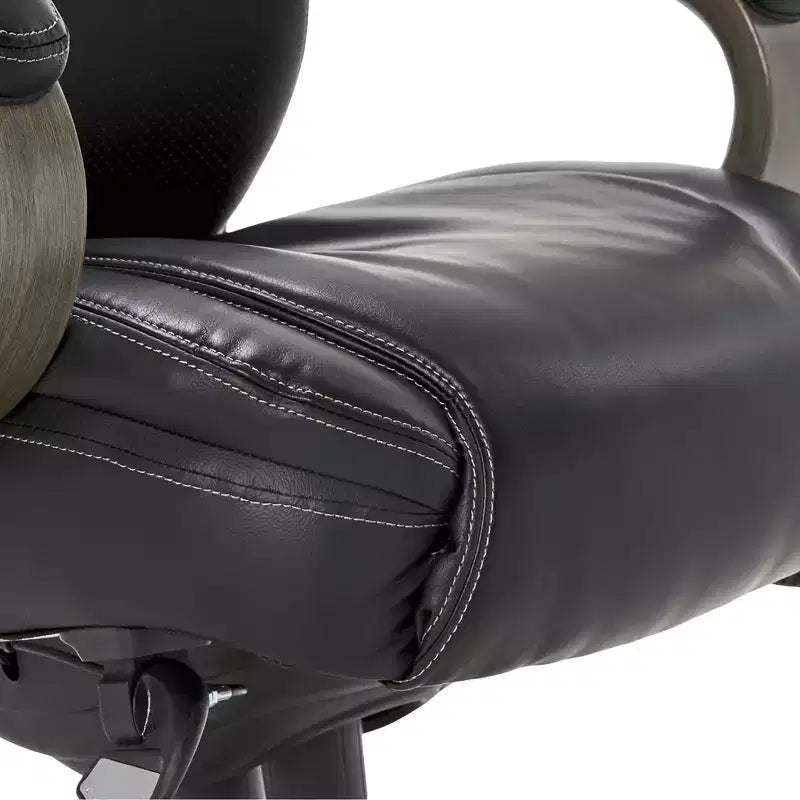 Black Bonded Leather & Wood Executive Office Chair, 1-Seat