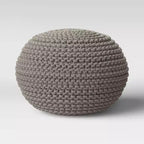 Chunky Knit Round Pouf, Cream / Gray, Seats 1