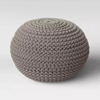 Chunky Knit Round Pouf, Cream / Gray, Seats 1
