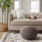 Chunky Knit Round Pouf, Cream / Gray, Seats 1