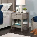 Gray & Dark Gray Wash Square Nightstand with Drawer & Shelf