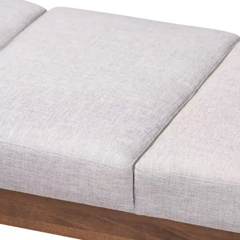 Gray / Grayish Beige Tufted Upholstered Wood Bench, Seats 2