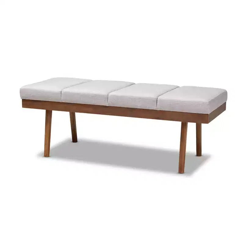 Gray / Grayish Beige Tufted Upholstered Wood Bench, Seats 2