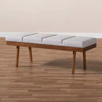 Gray / Grayish Beige Tufted Upholstered Wood Bench, Seats 2