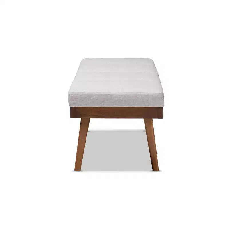 Gray / Grayish Beige Tufted Upholstered Wood Bench, Seats 2