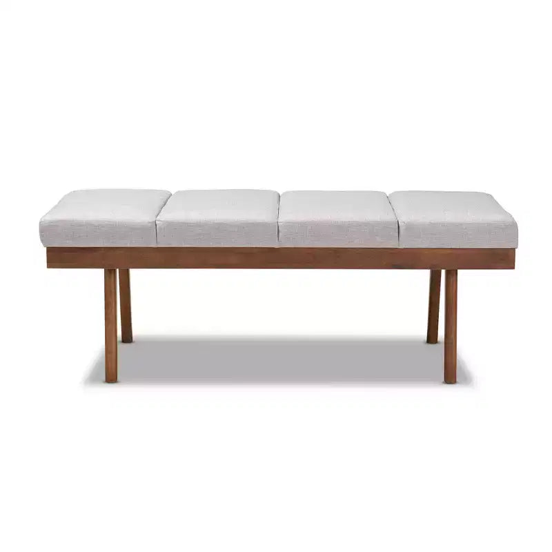 Gray / Grayish Beige Tufted Upholstered Wood Bench, Seats 2