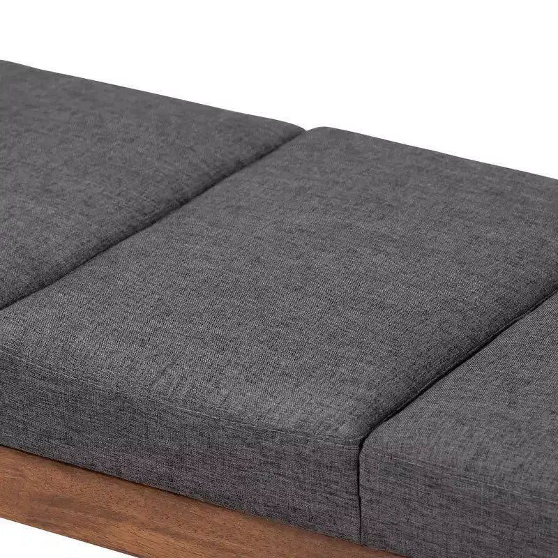 Gray / Grayish Beige Tufted Upholstered Wood Bench, Seats 2