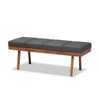 Gray / Grayish Beige Tufted Upholstered Wood Bench, Seats 2