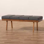 Gray / Grayish Beige Tufted Upholstered Wood Bench, Seats 2