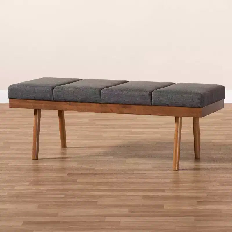 Gray / Grayish Beige Tufted Upholstered Wood Bench, Seats 2