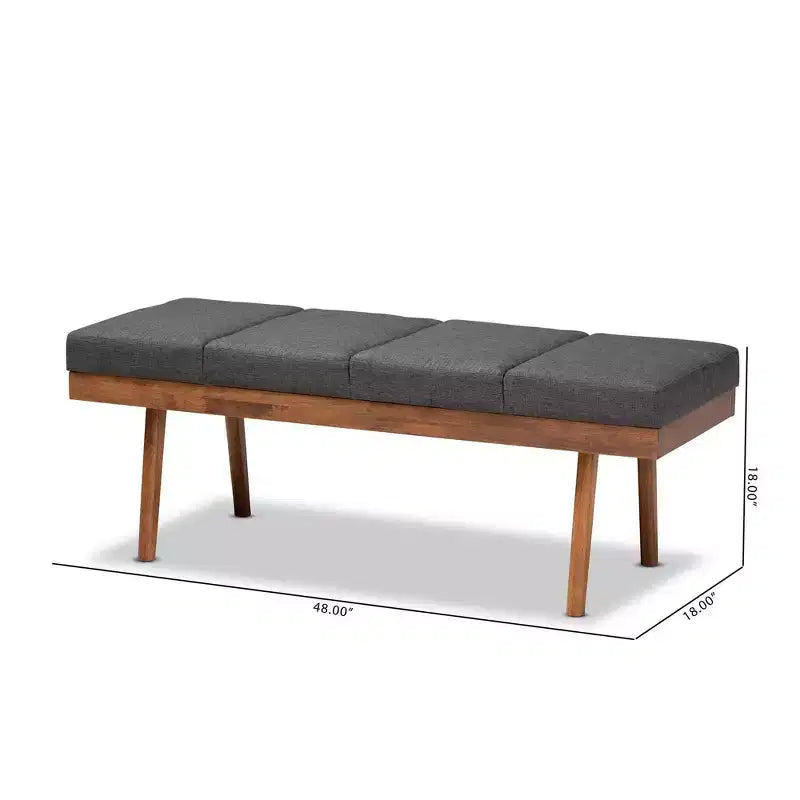 Gray / Grayish Beige Tufted Upholstered Wood Bench, Seats 2