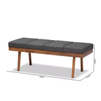 Gray / Grayish Beige Tufted Upholstered Wood Bench, Seats 2